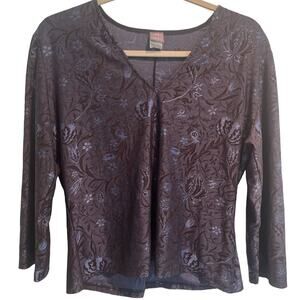 Vintage Hanky Panky Top Womens Size XL Blue Long Sleeve Made in USA V Neck